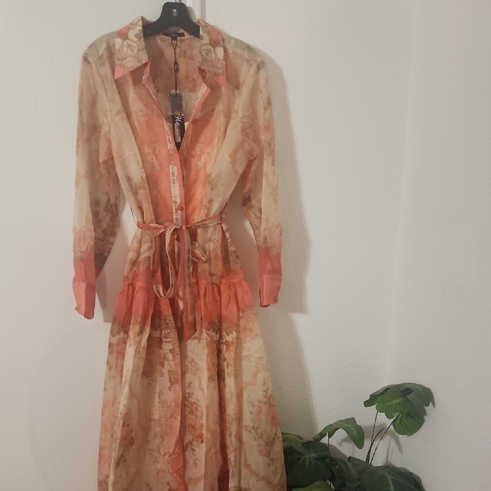 Orange Ruffled Tiered Long Sleeve Dress.   NWT